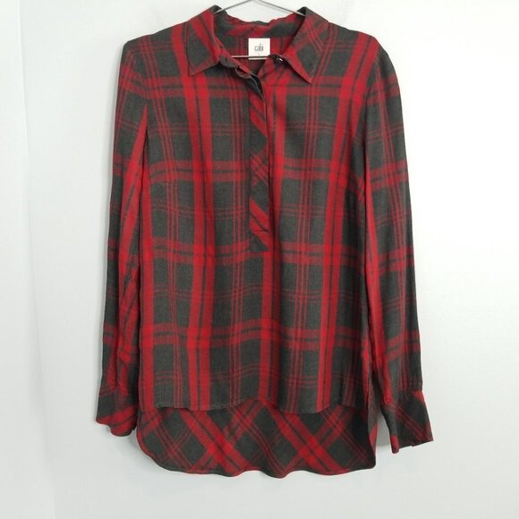 CAbi Cunningham red gray plaid shirt #3587 - Picture 1 of 8